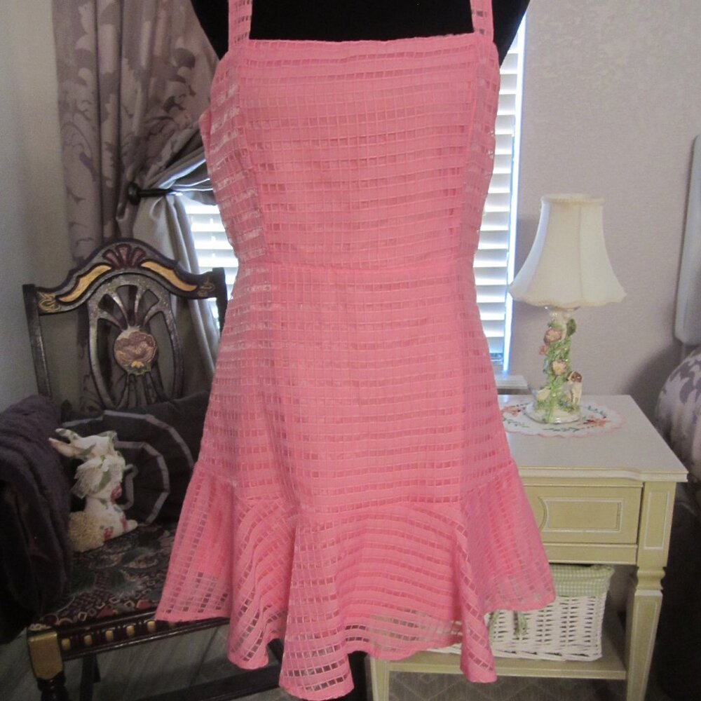NEW - Baby Pink - Hot Pink Sheer "Squares" Spaghetti Strap Dress - Size L